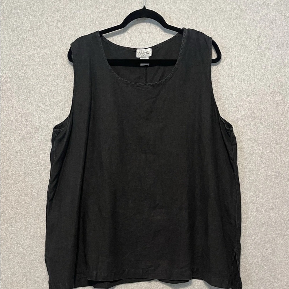 100% Linen Tank Top Women’s Sz 1X Black Lagenlook Boxy Sleeveless Mosaic
